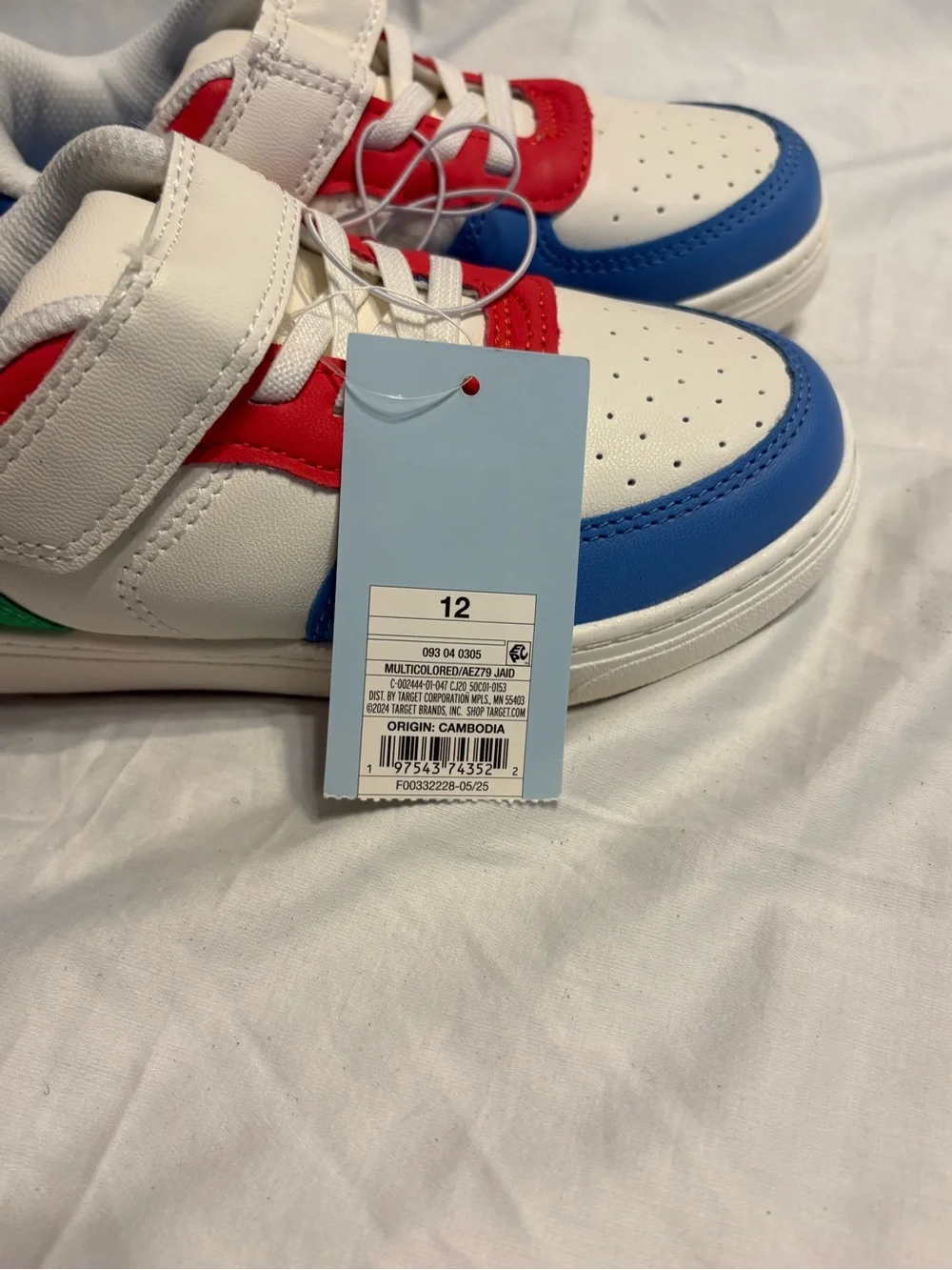 Kids Colorblock Athletic Sneakers in White, Blue, Red, Green & Yellow